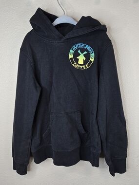 Dutch Bros Kids Black Hoodie Pullover Sweater Size Small W/ Neon Rainbow Logo